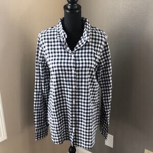 J. Crew Navy and White Gingham Button-Up Shirt - 12T